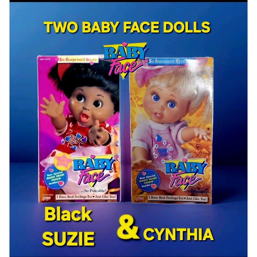 2 BABY FACE DOLLS Galoob Doll 💗 #2 Suzie AFRICAN AMERICAN BLACK & #7 Cynthia